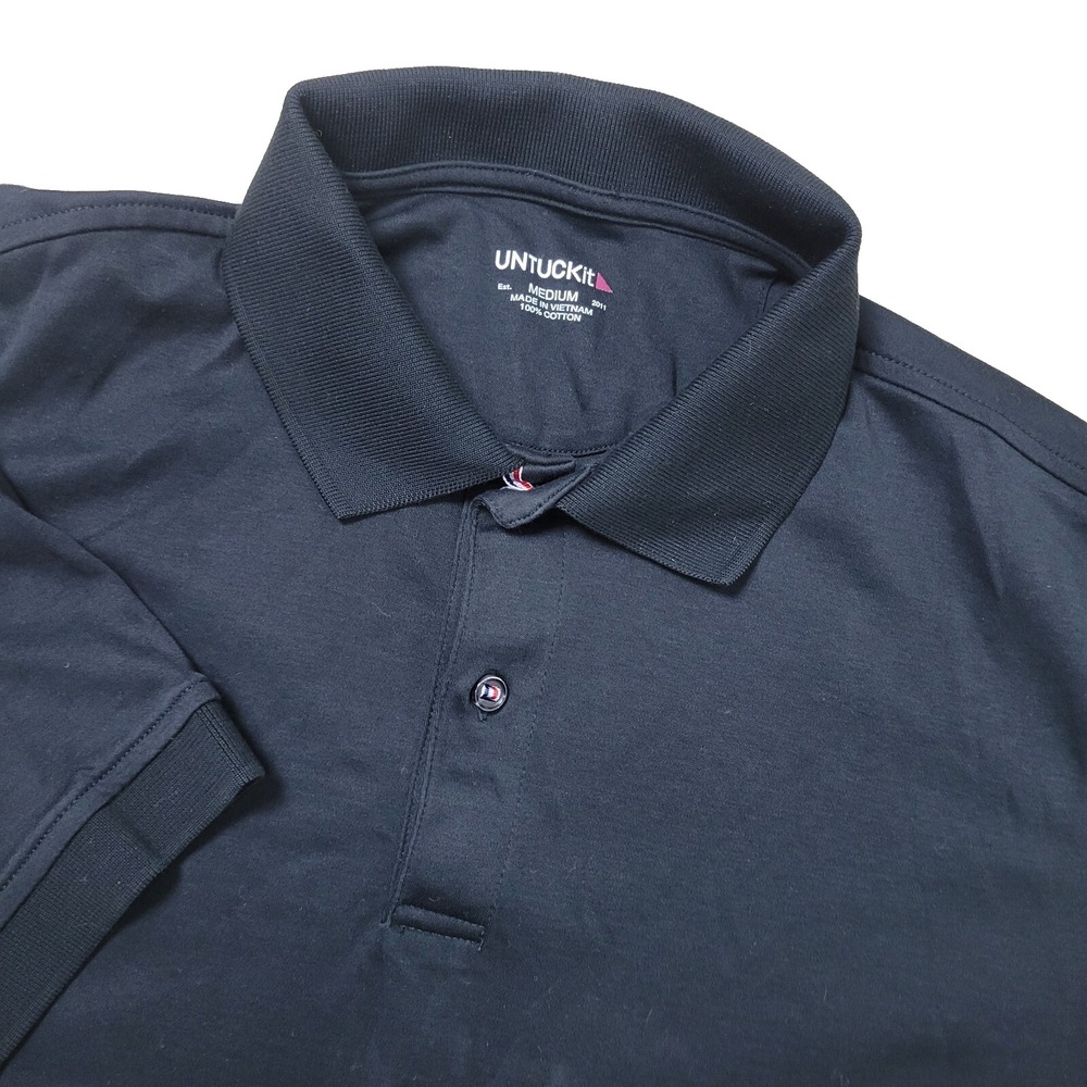 Untuckit Mens Medium Solid Black Stretch Knit Pol… - image 1